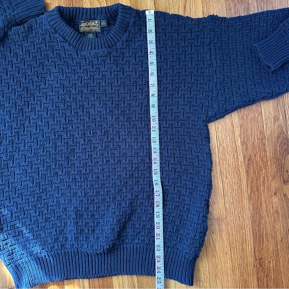 Vintage Eddie Bauer Men’s L Blue Basketweave Knit Sweater Made in USA Cotton - Picture 8 of 13
